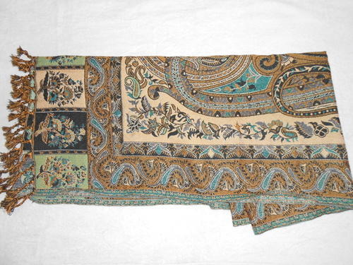 Jamawar Stoles - Silk-Wool Blend, 70x28 Inches, Beige | Durable Material, Elegant Design, Intricate Patterns, Warmth, Soft Texture, Fringe Finishing