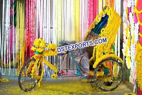Indian Wedding Traditional Doli - Wood and Metal, Yellow, Hand-Painted | Elegant Design, Handcrafted, Three Wheels Seating