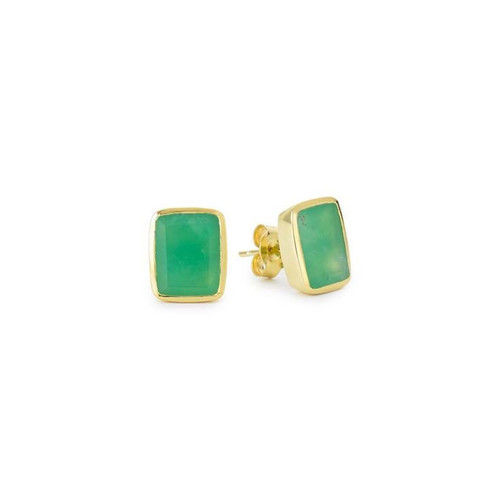 Square Chrysoprase Chalcedony Gemstone Ear Stud