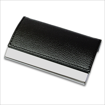 Card Holder - Leather & Metal, 3.75x2.5 inches, Black | Lightweight, Stain Resistant, Secure Storage, Sliding Mechanism, Tear Free, Holds 10-15 Cards