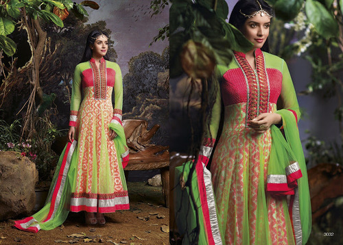 Asin Thottumkal Green Net Anarkali Suit