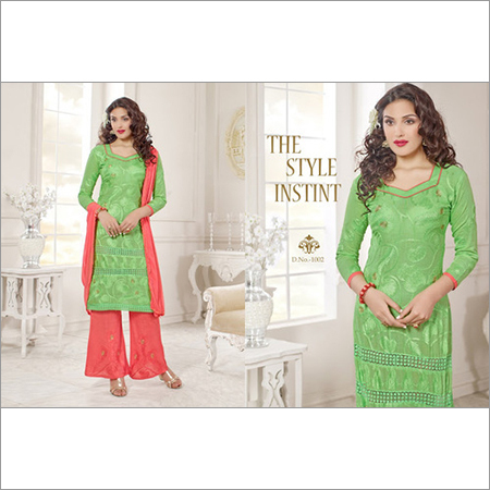 Green Georgette Palazzo Salwar Suit - Georgette Fabric, Sizes 34-46, Green, Resham & Embroidery Work, Matching Chiffon Dupatta