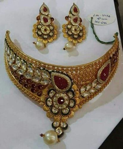 Ruby & Pearl Designer Gold Necklace Set