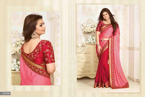 Ayesha Takia Light Red Embroidered Brasso Saree - 5.5 Meters, Fancy Light Red, Embroidered Lace Border, Embroidered Blouse | Elegant Look, Comfortable Fit, Party Wear