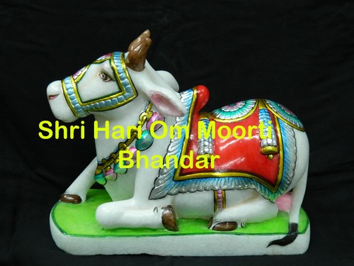 Marble Nandi Statue - Polished White Marble, Variable Size | Hand-Carved, Intricate Detail, Religious Decor