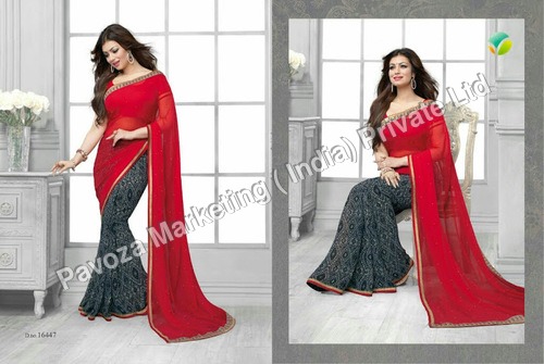 Georgette Sarees - Georgette, 5.5 Meters, Red | Soft Fabric, Elegant Design, Lightweight, Versatile Drape