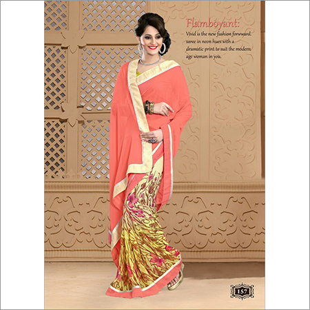 Plain Embroidered Saree