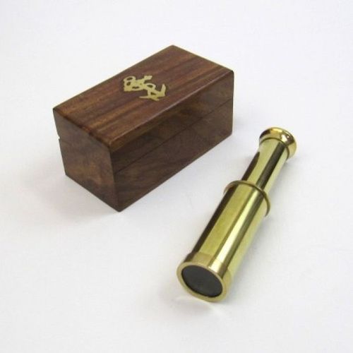 Solid Brass Pirate Telescope - Retractable with wooden box