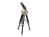 Telescope And Tripod Wooden Stand In Pewter Finish