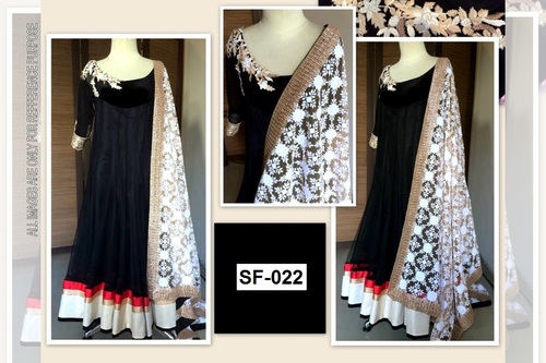 Bollywood Replica Anarkali Suit - Net Fabric, Free Size, Black Color | Embroidered Pattern, Ideal for Rainy and Summer Seasons, Dry Cleaning Only