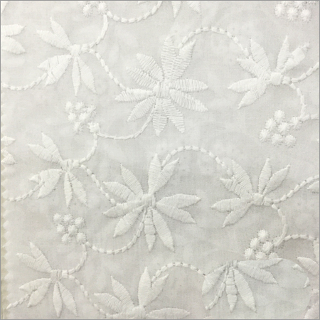 White Cotton Embroidered Fabric