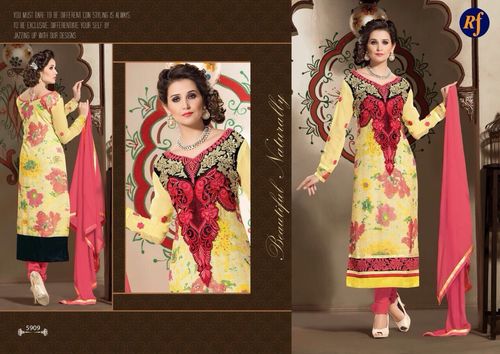 Designer Georgette Exclusive Suit - Georgette Fabric, Pale Yellow, 11-Piece Set | Elegant Design, Ready to Ship