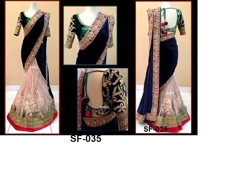Bollywood Replica Stylish Designer Party Wear Fancy Lehanga - Net Fabric, Free Size, Black and Cream Color | Embroidered with Laces, All Season Wear, Short Sleeves, Washable