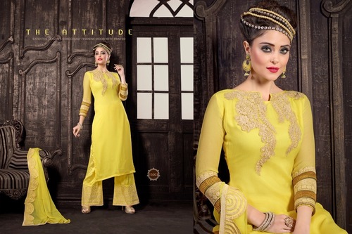 designer yellow plazzo suit