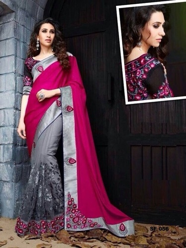 Bollywood Replica Stylish Designer Party Wear Saree - Georgette Fabric, Size: 6.30, Color: Pink, Border Work, Suitable for All Seasons