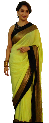 Bollywood Replica Stylish Designer Party Wear Fancy Saree - Georgette, Size: 6.30, Color: Light Green | Features: Border Work, Sleeveless, Washable, Dry Clean Only