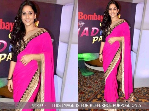 Bollywood Replica Pink Colour Saree - Georgette Fabric, 6.30 Size | Stylish Designer Party Wear, Embroidered Work, Ethnic Dress, Washable, All Season, Short Sleeves