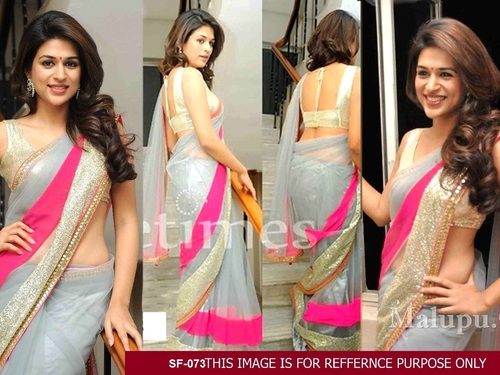 Bollywood Replica Saree - Georgette, 6.30 ft, Pink & Grey | Embroidered, Ethnic Dress, Sleeveless, Washable, All Season