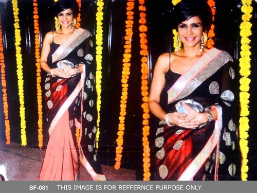 Peach And Black Bollywood  Replica  Saree