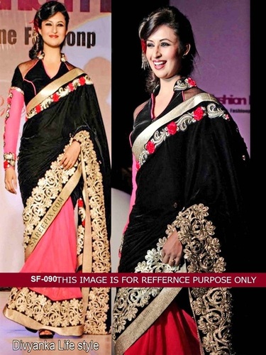 Bollywood Replica Black With Pink Saree Decoration Material: Beads
