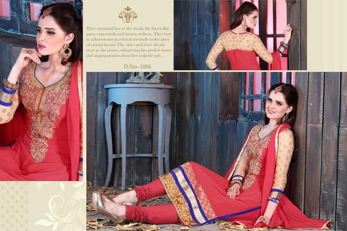 Partywear Plazzo Suit - Georgette Red, 9 Pieces | Stylish Design, Soft Fabric, Ready to Ship, Pouch Packaging