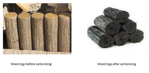 wood logs BEORE AND AFTER - Carbonization furnace 
