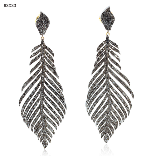 Diamond Feather Design Earrings