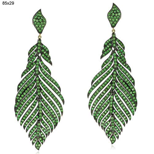 Tsavorite Feather Design Dangle Earring