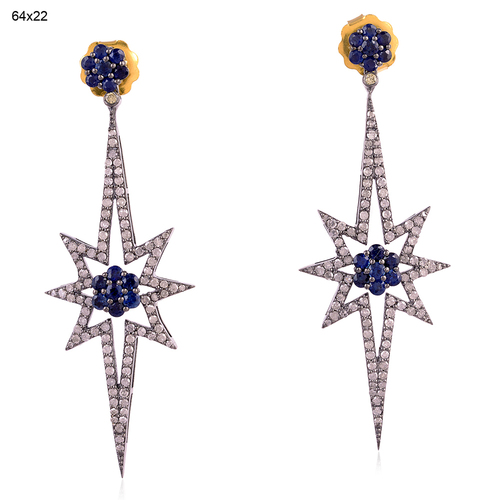Diamond Pave Blue Sapphire Dangle Earrings