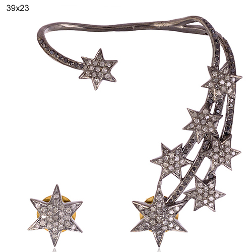 18k Gold Diamond Pave Star Design Ear Cuffs