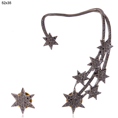 Black Diamond Pave Star Design Ear Cuffs