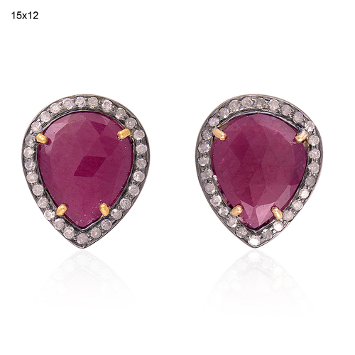 18k Gold Ruby Stud Earrings