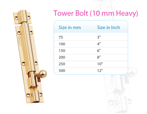 10mm Brass Heavy Tower Bolt