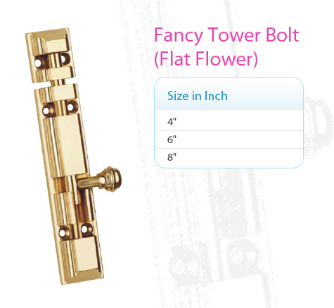 Brass Flat Flower Fancy Tower Bolt