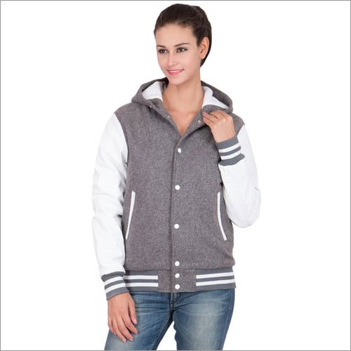 Women Varsity Jacket - Diamond Quilted Taffeta, Grey White | Breathable, Soft Fabrics, Stylish Design, Three Side Zip Pockets, Elastic Adjust Bottom, Perfect for Winter