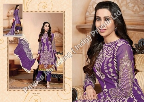 HABIBA LAWN COTTON LADIES SUIT - Purple Lawn Cotton, Embroidered | Soft Cotton, Straight Cut, Comfortable Wear