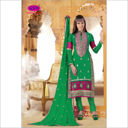 Fancy Straight Suit - Chiffon Fabric, Size XL, Green and Pink Color | Full Sleeves, Embroidered Design, Lace Closure