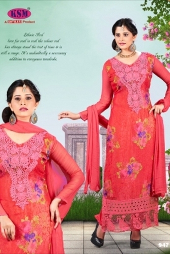 Red Digital Embroidery Suit