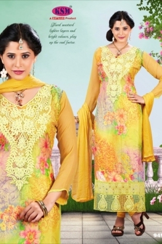 Indian Digital Embroidery Yellow Suit