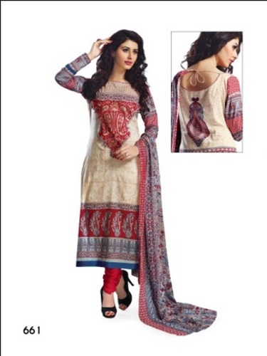 Designer Dress Material - Cotton Blend, Multi Color | Casual Full Sleeves Printed Pattern