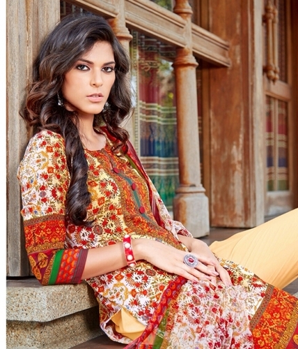 WESTERN 2 - Georgette Lawn Cotton, Orange, 10 Pc Album | Trendy Printed Designs, Pure Cotton Fabric