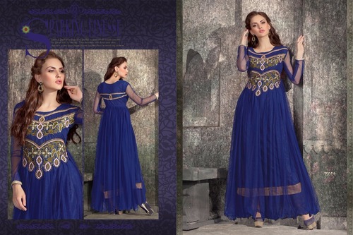 sparkling blue anarkali suit