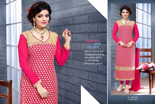 Cotton Lenin Plus - Georgette Fabric, Pink, Printed | Soft Fabric, Trendy Style, Comfortable Wear