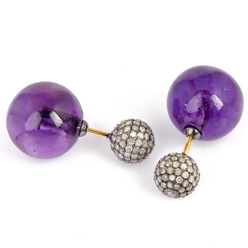Diamond Pave Amethyst Ball Earrings