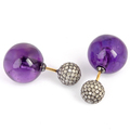 Diamond Pave Amethyst Ball Earrings