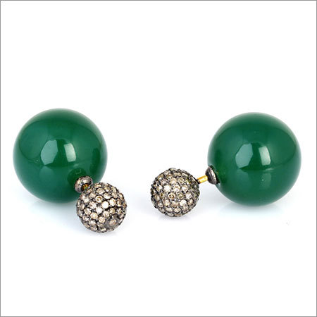 Green Agate Beaded Ball Earrings