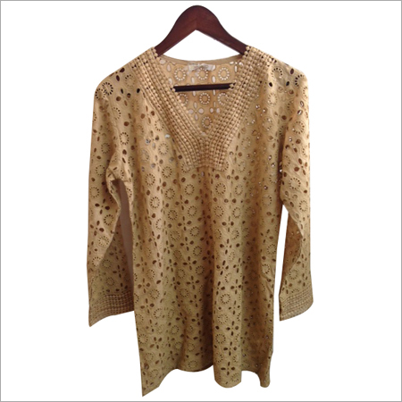 Designer Tops - Knitted Fabric, Multiple Sizes, Beige | Embroidered Pattern, V-Neck, Long Sleeves, Hand-Washable, Colorfast, Shrinkage Free, Perfect Finish