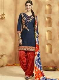 Blue Cotton Designer Patiala Suit
