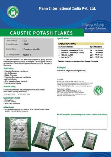 Caustic Potash Flakes - Low Iron (10 Ppm Max), Mercury Free, Potassium Hydroxide (90% Min) | Application in Potassium Carbonate, Dye Stuff, Pharmaceutical Industry