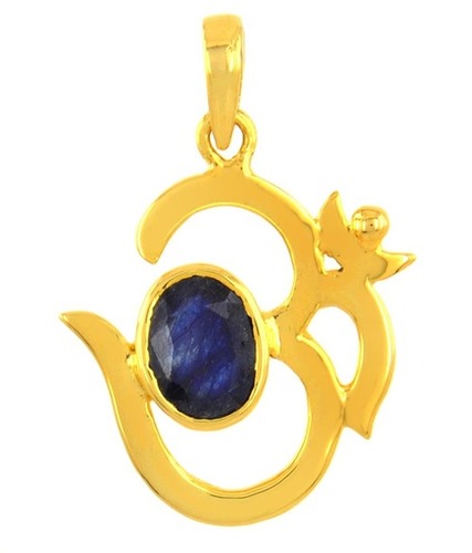 नीलम स्टोन ओम स्टाइल पंच धातु पेंडेंट